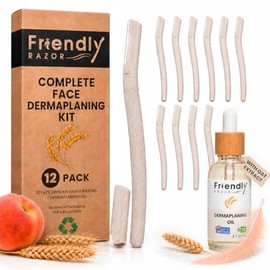 Dermaplaning Kit - Dermaplaning Oil and shaver Bundle - Complete Starter Pack for beginners - Dermaplane Razor (Wheatstraw, 12 Pack)