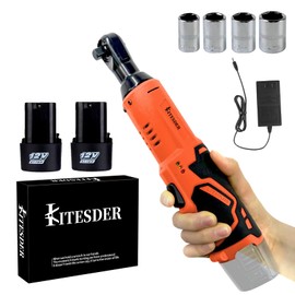 KITESDER Cordless Electric Ratchet Wrenches Set,Lightweight,Power Ratchet Wrenches, 40Ft-Lbs (55N.m) 12V Cordless Ratchet Wrench 3/8" with LED Light and 4 Sockets(2.0Ah Batteries and Charger)