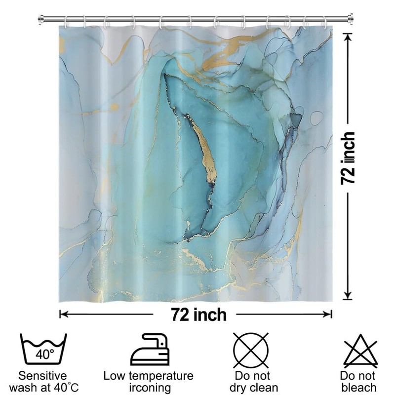 Uiiooazy Green Shower Curtain, Light Green Marble Fabric Shower Curtains
