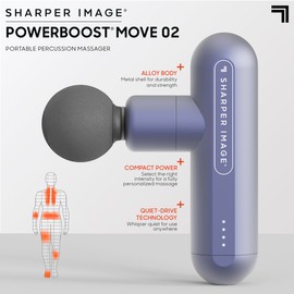 Sharper Image Powerboost Move 2.0 - Mini Percussion Massage Gun| 4 Attachments, 4 Speeds| Portable Full Body Back & Shoulder Massager| Muscle Recovery & Pain Relief| Deep Tissue Massage Tool Gift