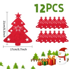 Pack of 12 Christmas Cutlery Holders, Felt Cutlery Bag, Table Decoration, Christmas Tree Cutlery, Decorative Cutlery Bags, Christmas Tree, Christmas Table Cutlery Bag Set, for Christmas Table Cutlery