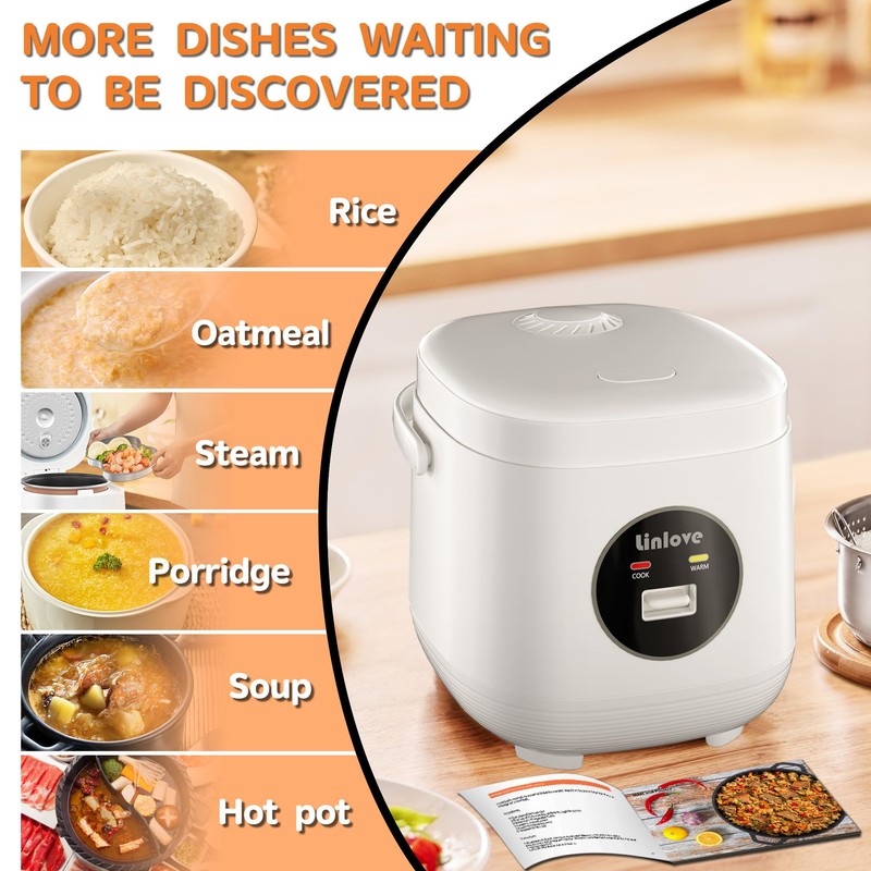 3 Cups Mini Rice Cooker Portable 1.6 Quart Capacity Non-Stick