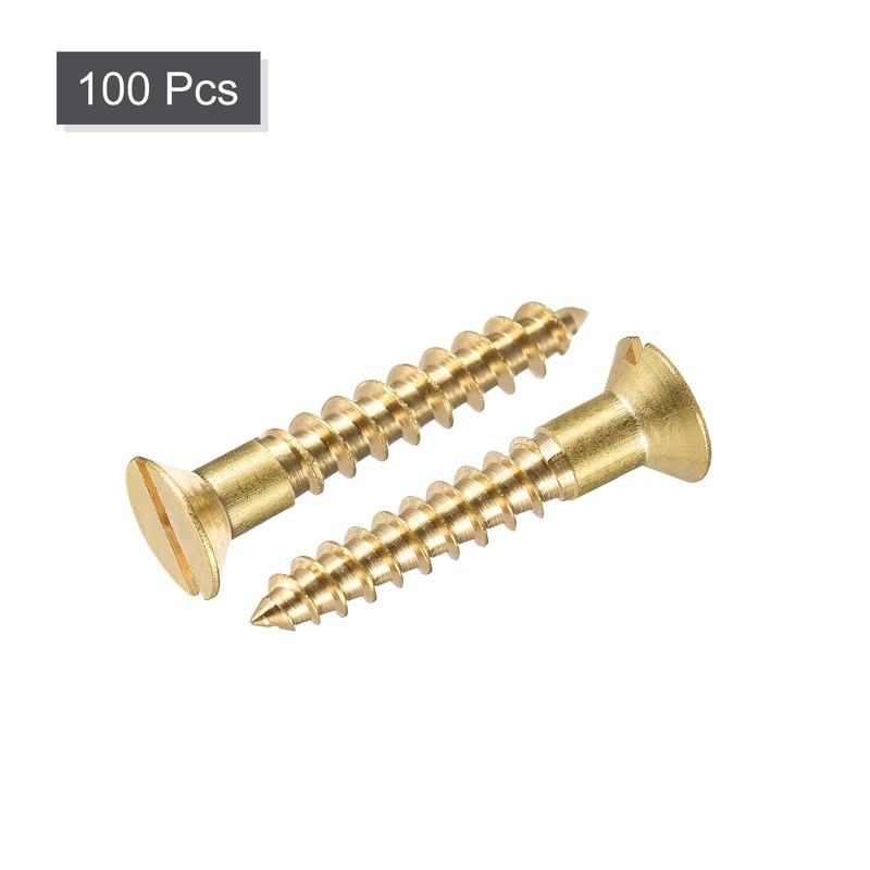 sourcing map Wood Screws M4 x 25mm Slotted Flat Head
