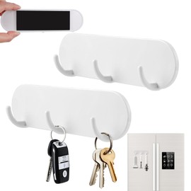 TESSTSY Pack of 2 Magnetic Key Holder with 3 Hooks, Key Holder, Magnetic Key Hook, Key Rack Hook, Key Rack No Drilling, for Fridge, Kitchen and Laundry Room