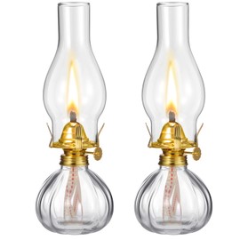 2 Pieces Chamber Oil Lamp, Vintage Glass Clear Kerosene Lamp Indoor Decorative Hurricane Lamp Oil Lantern for Tabletop Decor and Emergency Lighting (Retro Style)