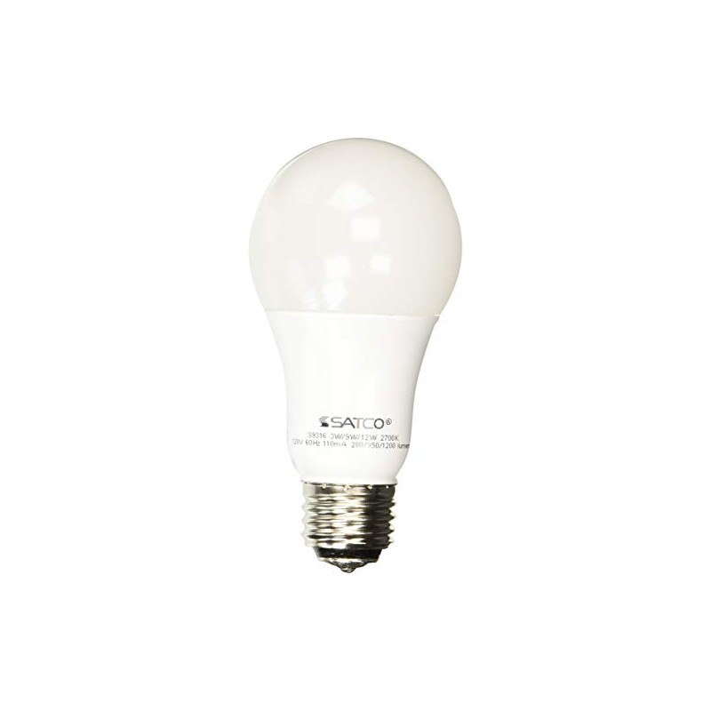 Satco S9316 3W A19 3-Way LED Light Bulb, 2700K, Frosted