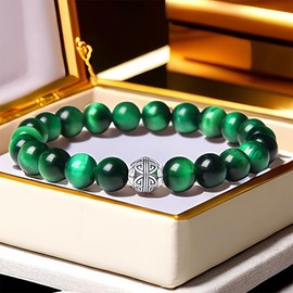 MetJakt Natural 8 mm Gemstones Healing Crystal Bracelet, Stretchy Beads Bangle with 925 Sterling Silver, Double Happiness Pendant