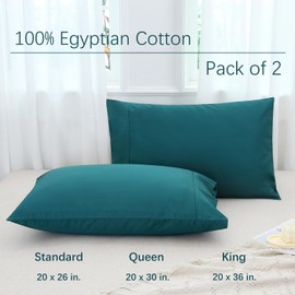 WINLIFE Standard Pillowcases Set of 2, 100% Cotton Standard Pillow Cases 2, Envelope Closure 20×26 inches, Soft and Breathable Pillow Cover, Dark Teal