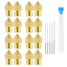 Aokin 16 Pcs 3D Printer Nozzles MK8 Extruder Nozzles 0.2/0.3/0.4/0.5/0.6/0.8/1.0mm and 5 Pcs 0.15/0.25/0.35/0.4/0.5mm Nozzle Cleaning Needles for Creality Ender 3/3 Pro/3 V2, Ender 5/5 Pro, CR-10/10S