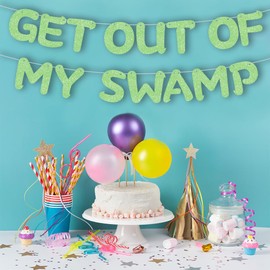 Get out of my Swamp Bunting Banner - Funny Housewarming and Birthday Party Decorations in Green Glitter