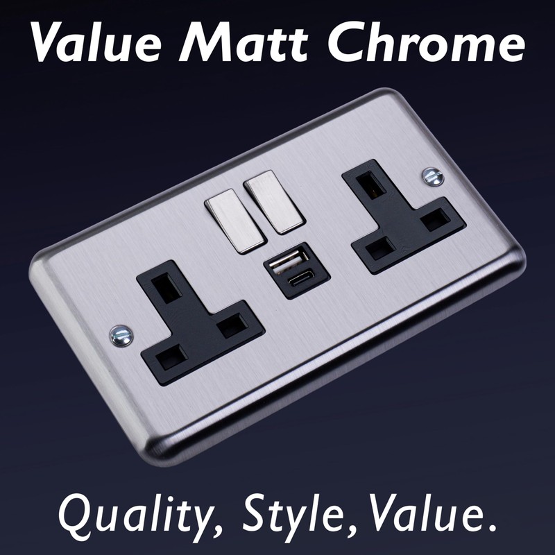 Varilight Double Switched Plug Socket With USB A+C Charging -