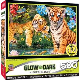 MasterPieces - 500 Piece Jigsaw Puzzle, Glows in the Dark, Hidden Images, A Watchful Eye, Fun for Adults, Family, Kids, 15" x 21"