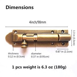Chiloskit 4inch Solid Cast Brass Barrel Bolt Antique Brass Door Slide Latch Lock, Heavy Duty Gate Sliding Bolt Latch (Bronze)