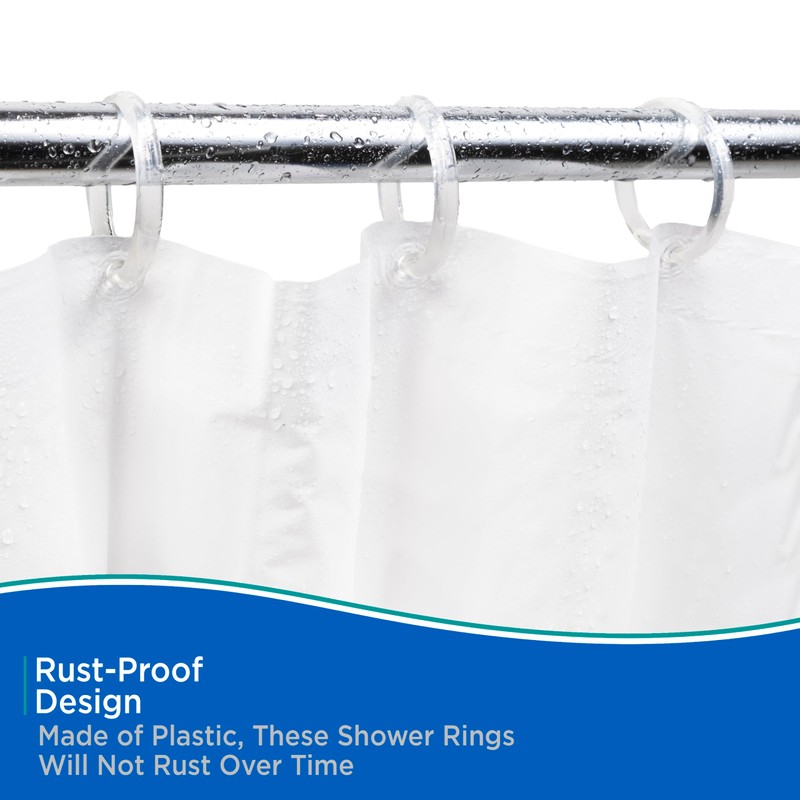 Kenney KN61218 Rust-Proof Smooth Plastic Shower Curtain Rings for Shower