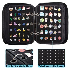 PACMAXI - Estuche de transporte de páginas esmaltadas, estuche organizador de almacenamiento de colección de pines, bolsa de viaje con broche (no incluidos), Negro con hojas sueltas de 4 páginas,