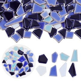 Tofficu DIY Mosaic Ceramic Tiles Irregular Shape Blue Mix 200G Pack