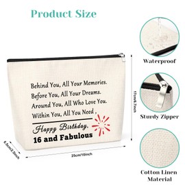 Sweet 16th Birthday Gift Happy 16th Birthday Gift Makeup Bag Daughter Birthday Gift from Mom Dad 16 Year Old Girl Birthday Gift Cosmetic Bag 16th Friend Bestie Birthday Gift Sister Birthday Gift