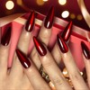 GlamRays Press on Nails Long Almond Fake Nails Red Cat's