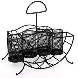 Bekith Silverware Caddy Paper Plate Napkin Holder, Utensil Caddy with Handle, Countertop Flatware Caddy Portable Cutlery Storage Organizer for Kitchen, Picnic, Camping, Party, Metal Mesh, Black