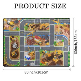 Kids Rug, Construction Site Playmat Rugs - 5x7 Ft Kids Carpet with Rubber Backing, Construction Vehicles Play Mat Nursery Rugs for Children Bedroom Playroom