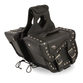 Milwaukee Leather SH66301ZB Black Medium Braided Zip-Off PVC Throw Over Saddle Bag with Studs