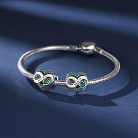 BIZK Women's Infinity Heart Birthstone Charm Pendant for Bracelet 925 Sterling Silver Birthstone Charms Beads 12 Months Birthday Gift for Girlfriend Women, Sterling Silver Cubic Zirconia, Cubic