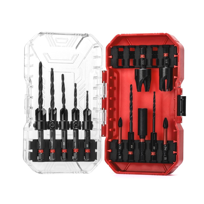 MIXPOWER 15-Piece Countersink Drill Bit Set, with Wood Plug Cutters