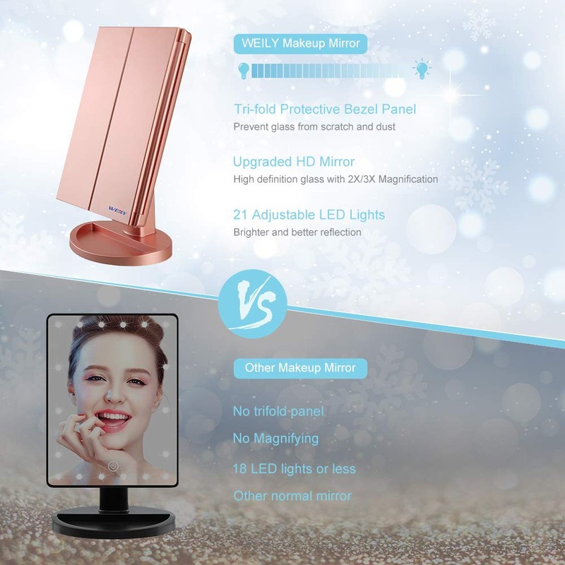WEILY Makeup Mirror with 21 LED Lights,Two Power Supply, Touch