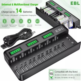 EBL Multi Slots Charger for AA AAA C D Size 9V Rechargeable Batteries