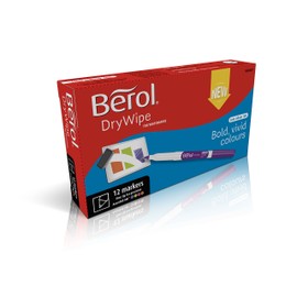 Berol Dry Wipe Fine Tip Whiteboard Pen - Assorted Fun Colours (Pack of 12)