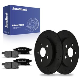 AutoShack Rear Drilled & Slotted Brake Rotors Ceramic Brake Pads | Replacement for Toyota Corolla Matrix Prius Plug-In Prius Prime Lexus CT200h FWD | Black E-Coated | 6-PC Brake Kit | NightGuard
