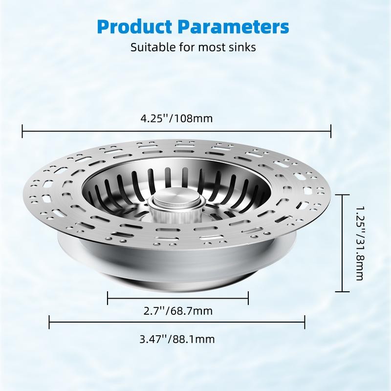Hibbent 3-in-1 Kitchen Sink Drain Strainer, Stainless Steel Sink Plug,