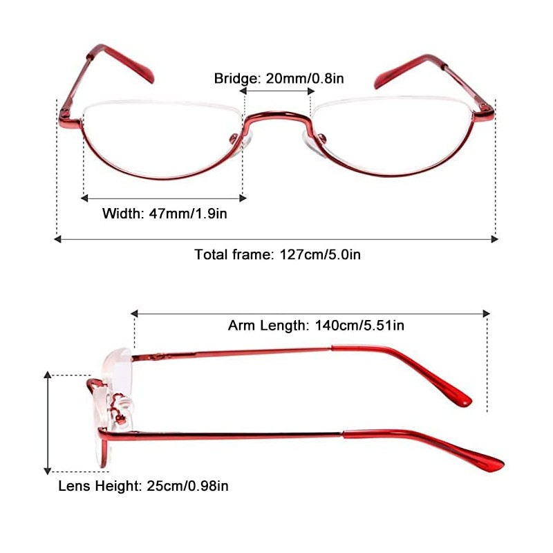 REAVEE 3 Pack Half Frame Retro Designer Alloy Reading Glasses