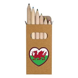 Azeeda 6 x 'Welsh Flag Heart' Short 85mm Pencils/Coloured Pencil Set (PE00051340)