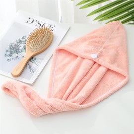 2 Pack Microfiber Hair Towel Wrap AUMA Super Absorbent Twist Turban for Women Fast Drying Hair Caps with Buttons for Drying Curly, Long & Thick Hair Anti Frizz (Pink)