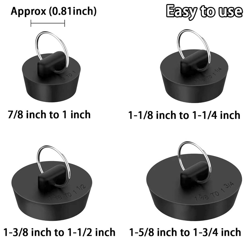 Arcimatto Bathtub Drain Stoppers, 4 Pieces Rubber Sink Stopper Set