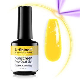 U-Shinein Shine UV Top Coat, 2 IN 1 No Wipe and Sunscreen Top Coat Gel, Sun Protection Topcoat Glassy Clear Gel Top Coat, Shiny Top Coat Keeps Nails From Yellowing or Staining Need UV Lamp 15ml