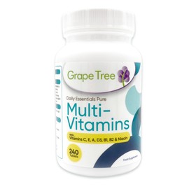 Grape Tree Multivitamins 240 Capsules 8 Month Supply Multivitamin Tablets for Women & Men Vegetarian Multi Vitamins with Vitamins C, E, A, D3, B1, B2 and Niacin. Gluten Free No Artificial Flavours