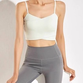 Double Fabric Sturdy Bra Top Stylish Daily Casual Design Women's Health Yoga Pilates SIS-852 Pila Pole Wear (Double Layer Bra Top)/Light Blue/M 3ea