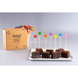 FOOGO Green 600pcs Bamboo Cocktail Sticks, FSC® Certified, 9cm Fancy Multi-Coloured Heart skewers, Cocktail Accessories for Drinks, Party Food Picks, Sturdy compostable Eco-Friendly Wooden Sticks