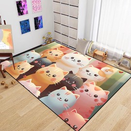 Cat Carpet for Kids Room - Black Cat Rug for Girls Bedroom, Kids Room Decor Animal Theme Polyester Sofa Floor Yoga Mats - 3x5 Feet