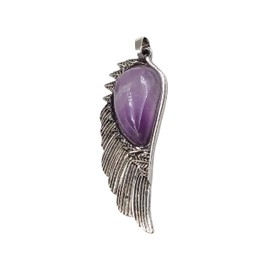 Steinfixx® - Enchanting angel wing pendant with an amethyst gemstone in teardrop shape, colour-intensive, Stainless Steel Stainless steel amethyst, Amethyst Chevron Amethyst amethyst