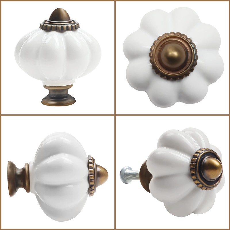 KurtzyTM Set of 8 Cream White Ceramic Vintage Cabinet Drawer