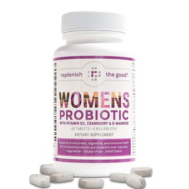 Replenish the Good Probiotics for Women - Supports Digestive & Vaginal Health with D3, Prebiotics & Cranberry - Defends Against UTI & Yeast - 15x More Effective Than Regular Capsules (60 Count)