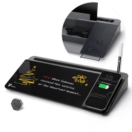 TOWON Black Desk Dry Erase Board with Charger Pad, Small Glass Desktop Whiteboard, Desktop whiteboard - Glass Dry Erase White Board- Desk Computer Buddy for Home Office Supply, 17 x 6 Inches