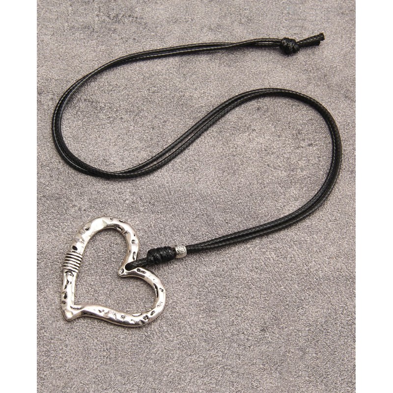 Popeoiuh Leather Necklace for Women Teen Boho Silver Love Heart