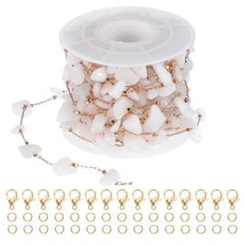 PATIKIL Copper Jewelry Chain, 16Ft White Jade Natural Stone Link Cable Chains for Necklace Earring Bracelet Findings Jewelry Making Trucker Hat Chains, Gold/White Jade