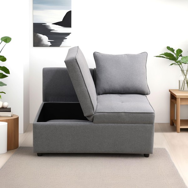 UOCFYK Convertible Ottoman Sofa with Storage, Modern Sackcloth Futon Couch