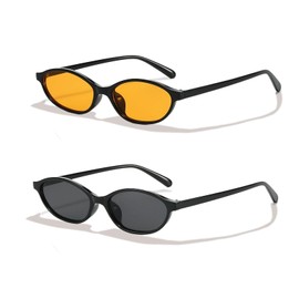 LIUQOBN 2 pcs Oval Sunglasses Womens, Retro Cat Eye UV Protection Lightweight Frame Shades For Daily Use Outdoor Driving Holiday Beach, Black