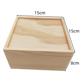 Anktily 2 x Unfinished Wood Storage Box with Sliding Lid Blank Natural Wood Container for Jewellery Crafts Hobbies 15 x 15 x 8 cm